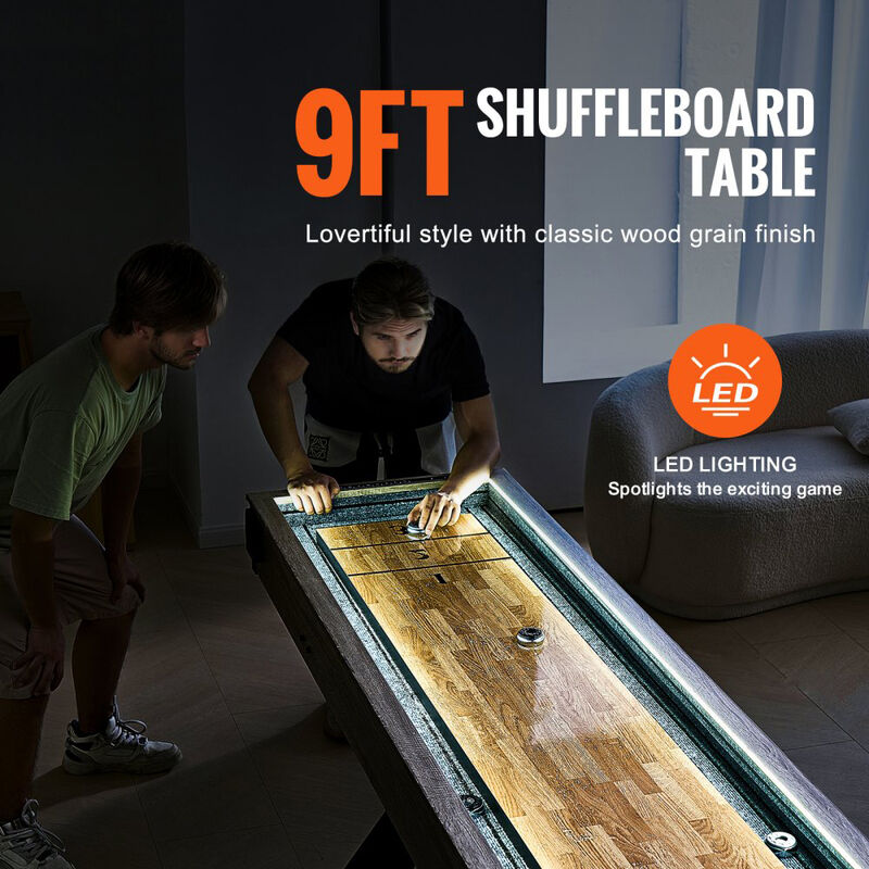 9 Foot LED Shuffleboard and Bowling Table with Pucks Accessories image number 3