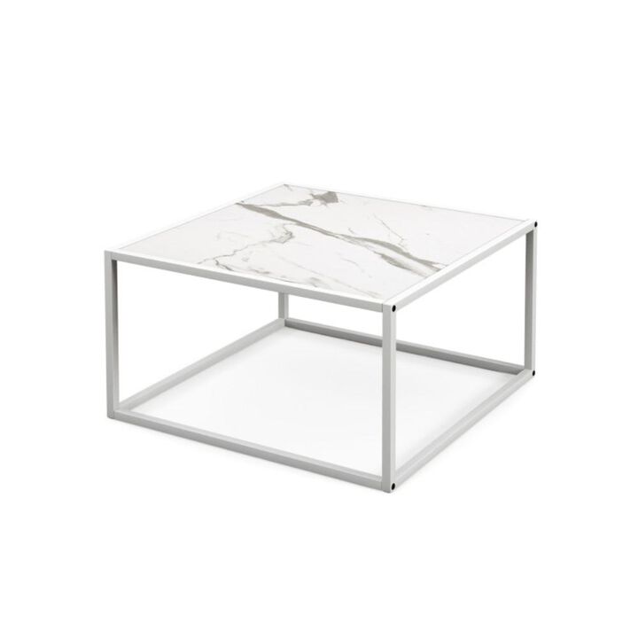 Hivvago Modern Square Coffee Table with Faux Marble Tabletop