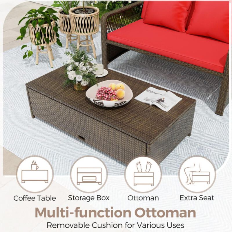 Hivvago Patio Adjustable Wicker Daybed with 4-Level Backrest and Soft Cushions