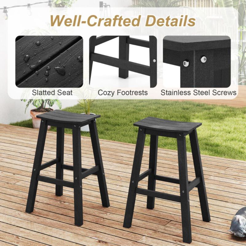 Hivvago 29 Inch HDPE Patio Bar Stool Set of 2 Armless Saddle Stools