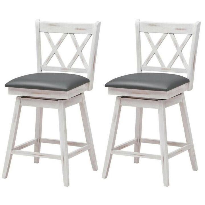 Hivvago Set of 2 White Wood 24-in Counter Height Farmhouse Swivel Cushion Seat Barstools