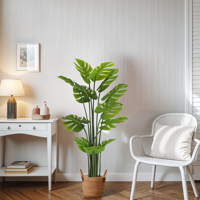 Christopher Knight Home Laiah 57" H Indoor Artificial Monstera Deliciosa Plant with Black Plastic Pot image number 1