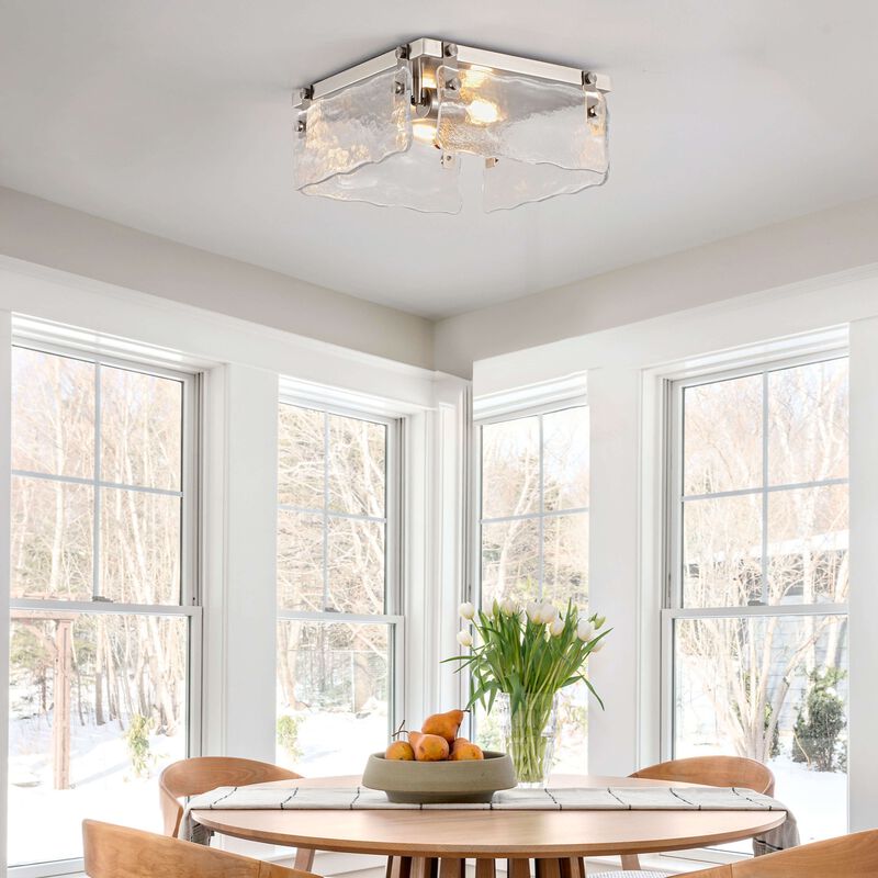 Emma 11.8" 2-light Hand Crafted Glass Square Flush Mount - Satin Nickel image number 6