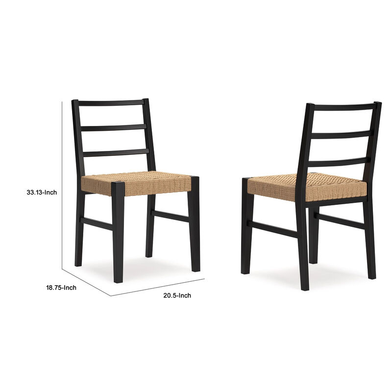 Wrenn Dining Side Chair Set of 2, Faux Rattan Woven Seat, Black Wood image number 5