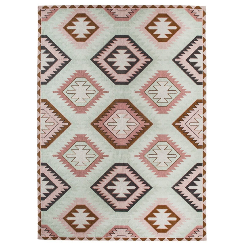 Suzie Pink and Green Pastel Tribal Print Rug