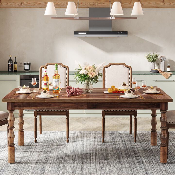62 Inch Rectangular Dining Table with Carved Turned Legs for 4 to 6 People