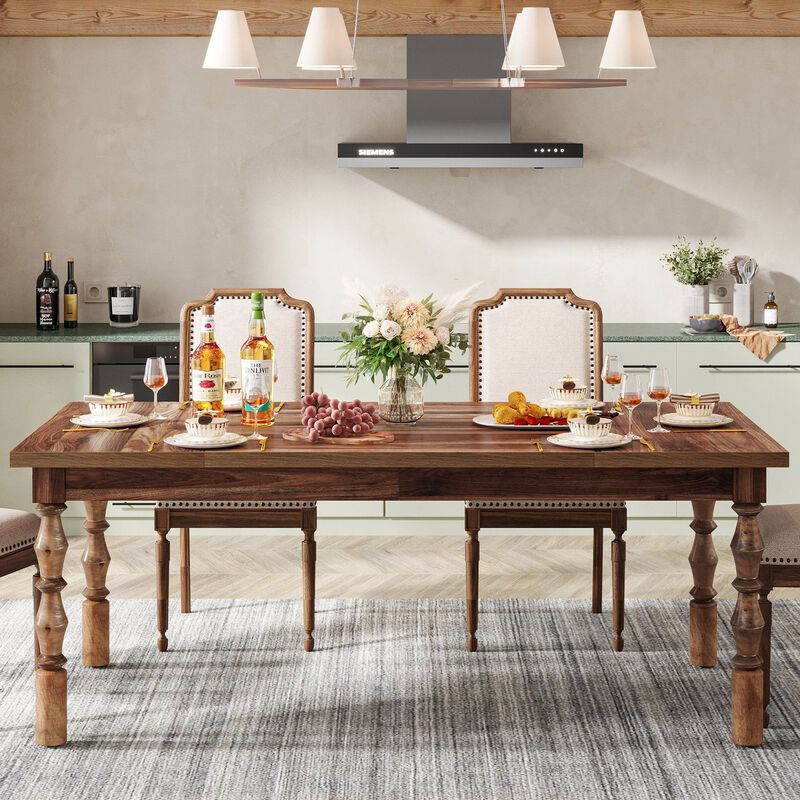 62 Inch Rectangular Dining Table with Carved Turned Legs for 4 to 6 People image number 1