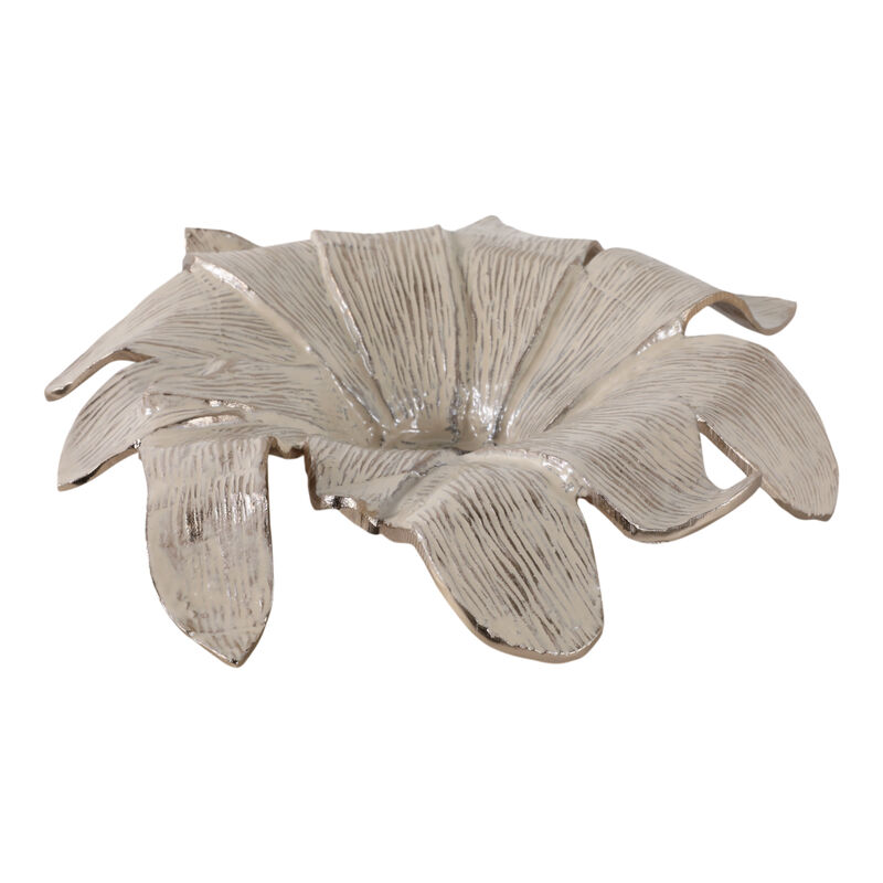 20" Blooming Flower Metal Bowl, Ivory/gold image number 2
