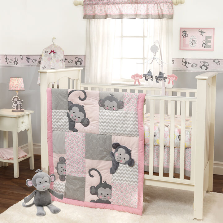 Bedtime Originals Pinkie Gray/Pink Plush Monkey Stuffed Animal - Cupcake