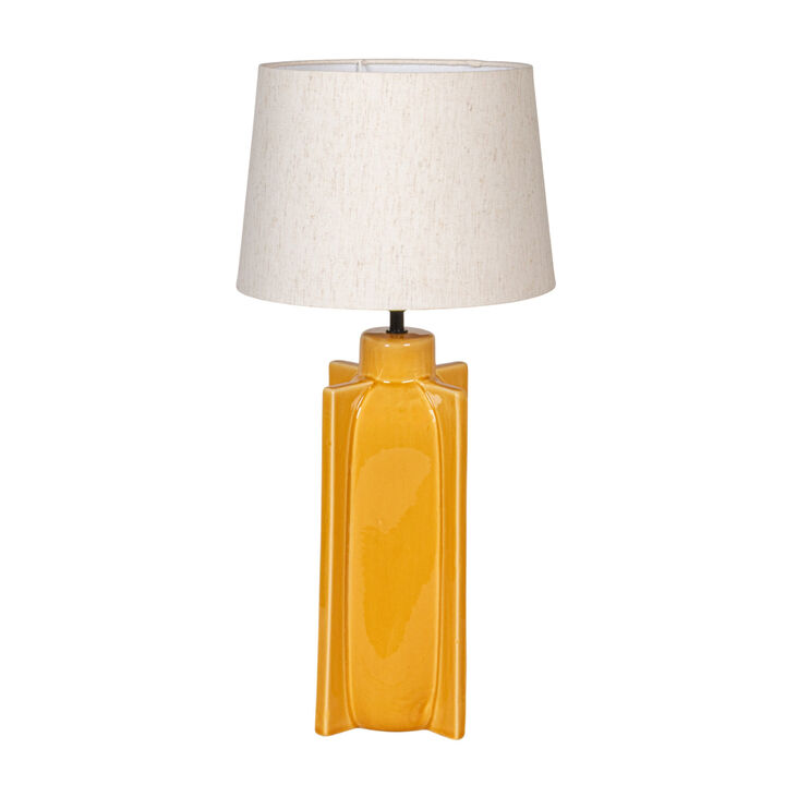 Yellow Ceramic Table Lamp with Crossed Base and Linen Shade