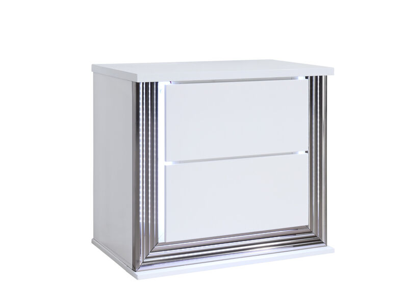 Durable Wood Nightstand with 2 Drawers and Light – Modern Bedside Table