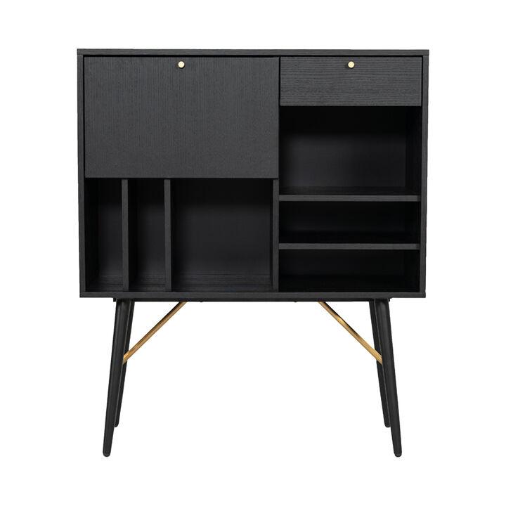 Belo Accent Buffet Sideboard, 6 Shelves, Gold Accent, Black, 42 Inch