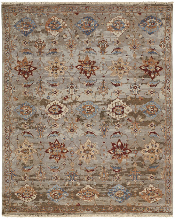 HomeRoots Wool Floral Hand Knotted Area Rug With Fringe