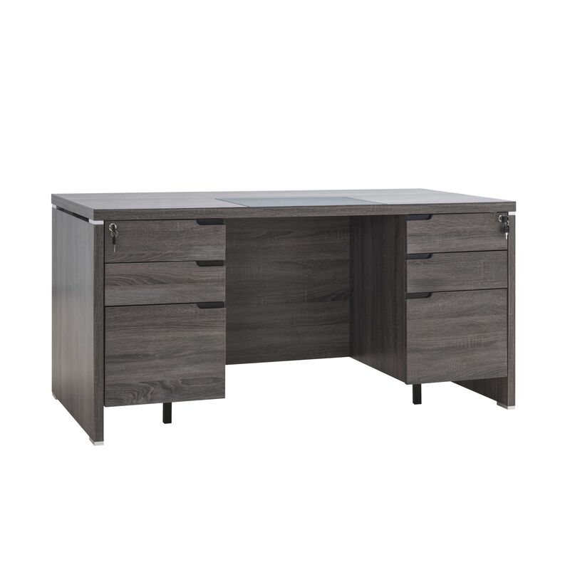 Distressed Grey Home Office Desk with 4 Lockabale Drawers and 2 Lockable File Cabinet Organizers