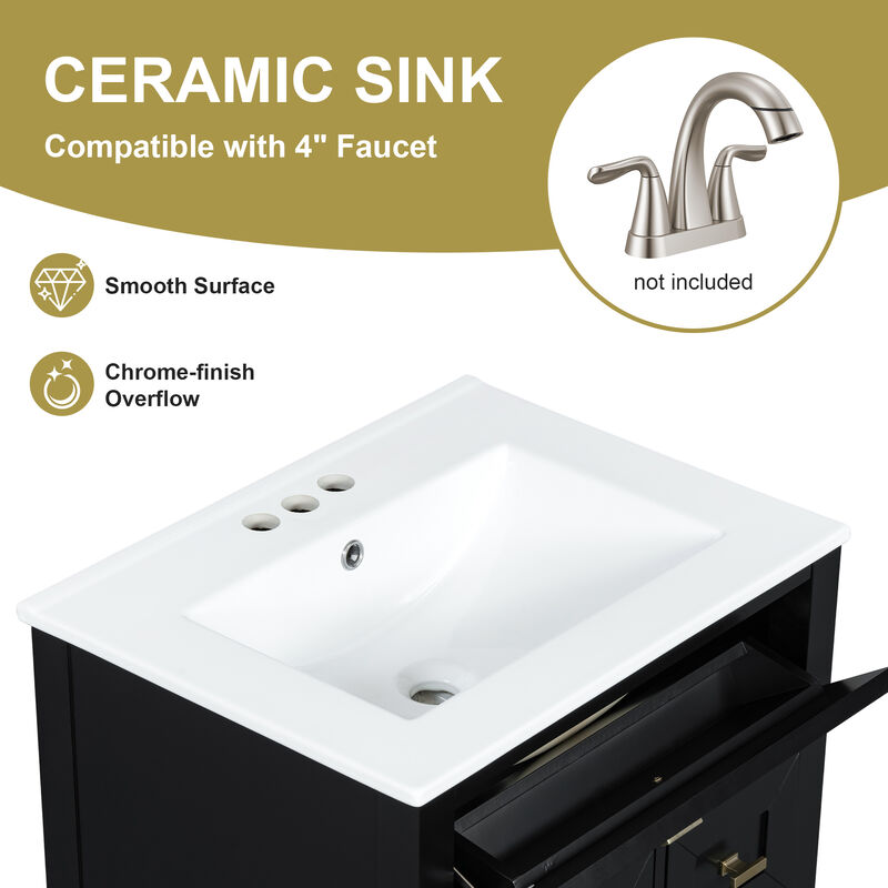 Merax Compact Bathroom Storage Vanity with Left Door Rack Cabinet & 2 Right Drawers image number 8