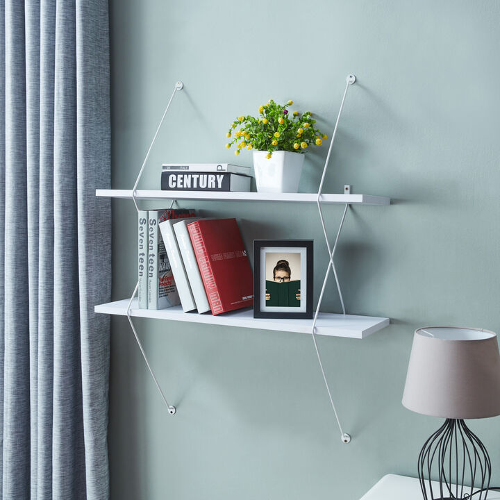 Contemporary Two Level Shelving System with Wire Brackets