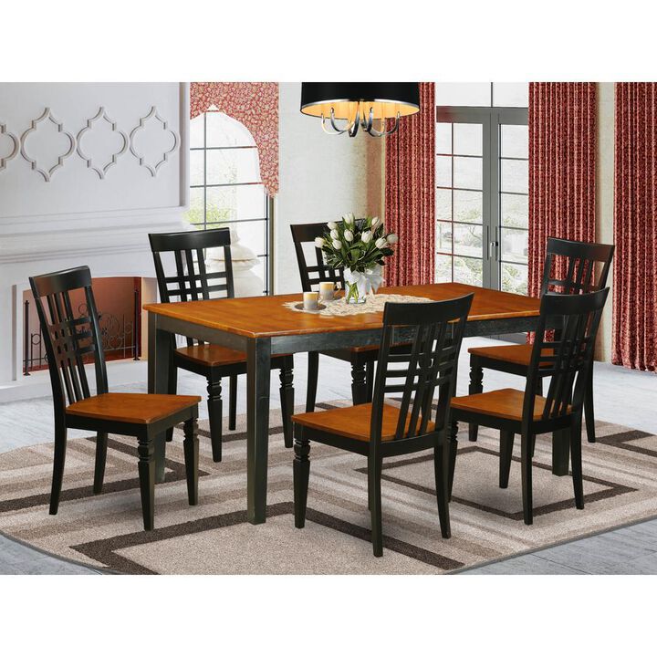 7 PC Kitchen Table set with a Nicoli Table and 6 Dining Chairs in Black and Cherry