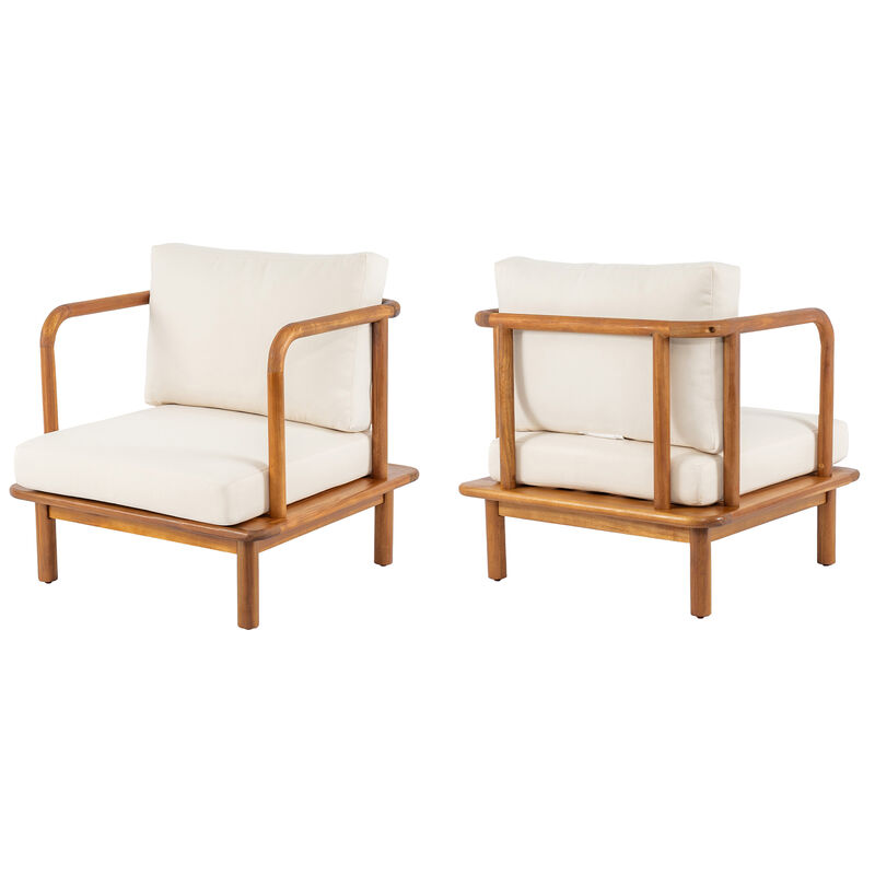 Christopher Knight Home Snee Farmhouse Patio Acacia Wood Club Chair with Cushion (Set of 2) image number 0