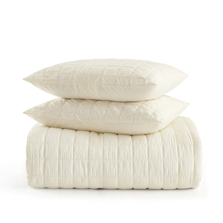 Chic Home Jessa Comforter Set Washed Garment Technique Geometric Square Tile Pattern Bedding - Pillow Shams Included - 3 Piece - Beige