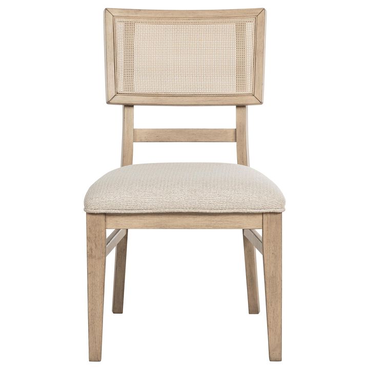 Lno Dining Side Chair Set of 2, Radio Cane Woven Back, Beige Wood - Benzara