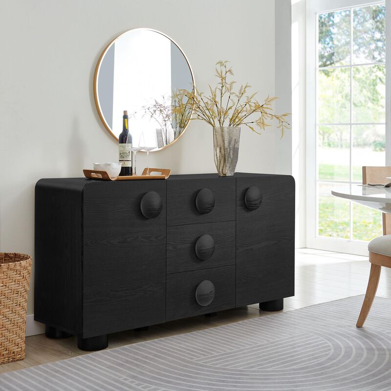 Modway Sonnet Retro Curved Sideboard in Black &ndash; 57 Inch Modern Buffet Cabinet with Circle Knobs &ndash; Credenza Cabinet with 3 Drawers &ndash; TV Stand Media Cabinet for Living Room, Home Office, Lounge Area image number 4