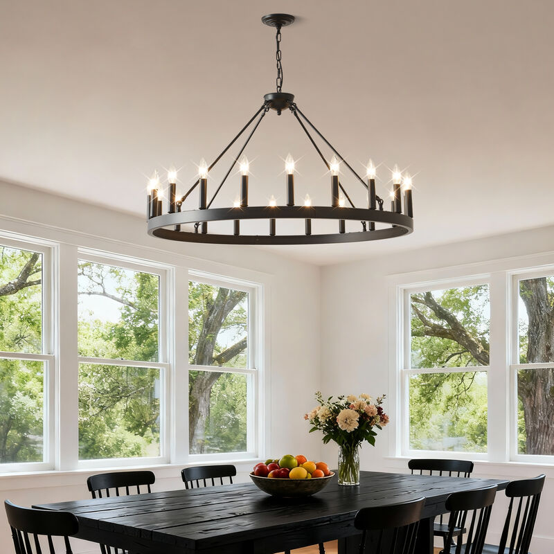 ELEMENT ACE 20-Light Extra Large Wagon Wheel Chandelier for High Ceilings, Ideal for Dining Room, Living Room, Kitchen, Bedroom and Porch Indoor Hanging Lighting image number 8