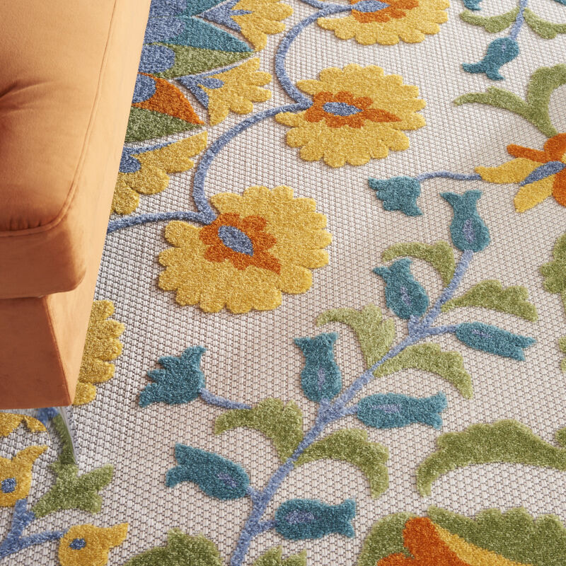 HomeRoots 12' X 15' Yellow Red Orange Blue And Green Floral Indoor Outdoor Area Rug image number 5