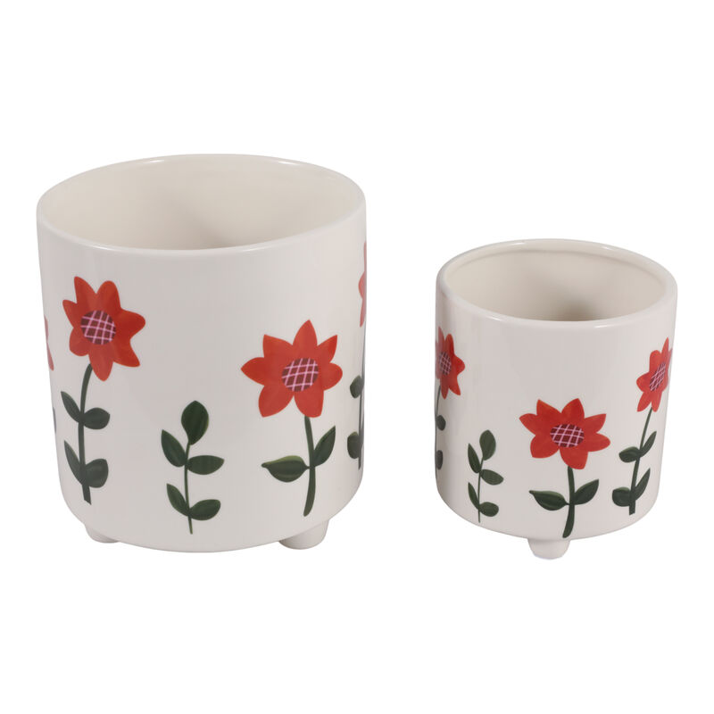 S/2 6/8" Orange Flowers Footed image number 2