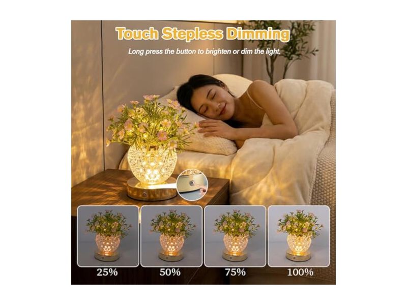 Rechargeable LED Table Lamp Night Light Pink Flower 3 Touch Dimming image number 1