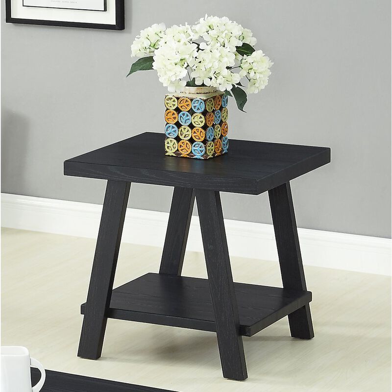 Roundhill Furniture Athens Contemporary Replicated Wood Shelf Coffee Set Table in Black Finish