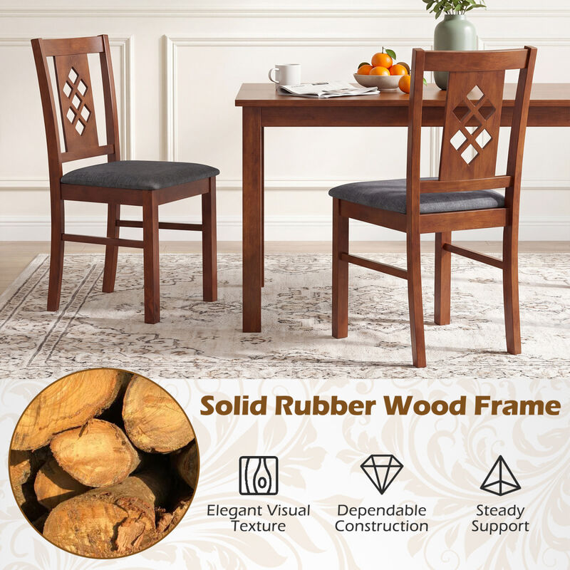 Comfortable Linen Style Dining Chairs Set of 2 Upholstered Kitchen Chairs with Wooden Legs-Cherry image number 6