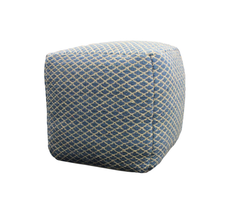 Hivvago 18 Inch Blue and Beige Wool Cube Trellis Pouf Ottoman
