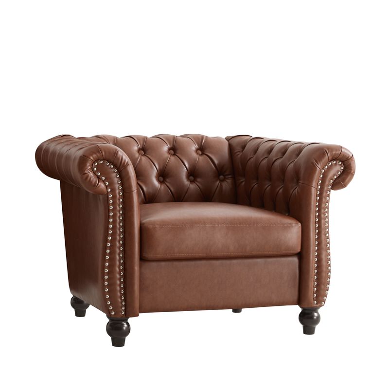 Whisen Classic Club Chair with Diamond Tufting, Scrolled Arms, and Wooden Legs image number 4