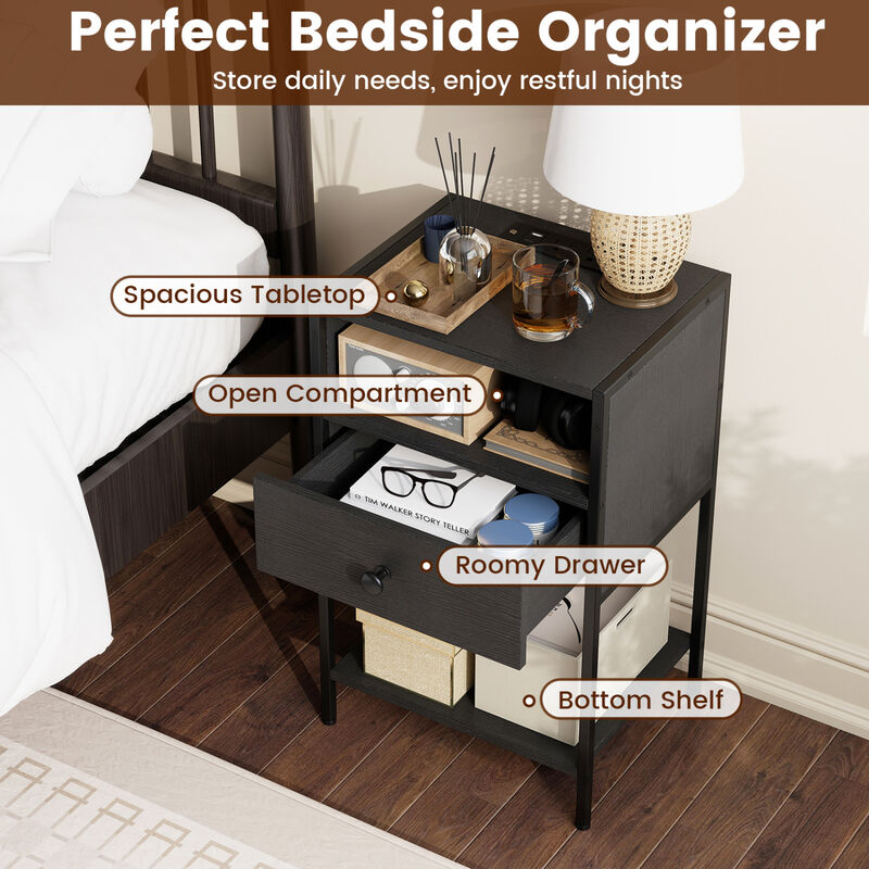 Modern Nightstand with Charging Station, USB Ports and Electrical Outlets image number 3