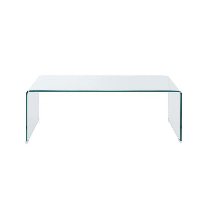 Contemporary Style Minimal Clear Glass Coffee Table, Clear-Benzara