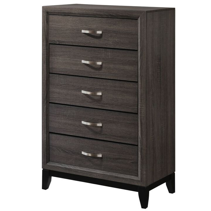 50 Inch Classic 5 Drawer Tall Dresser Chest with Metal Handles, Oak Gray-Benzara