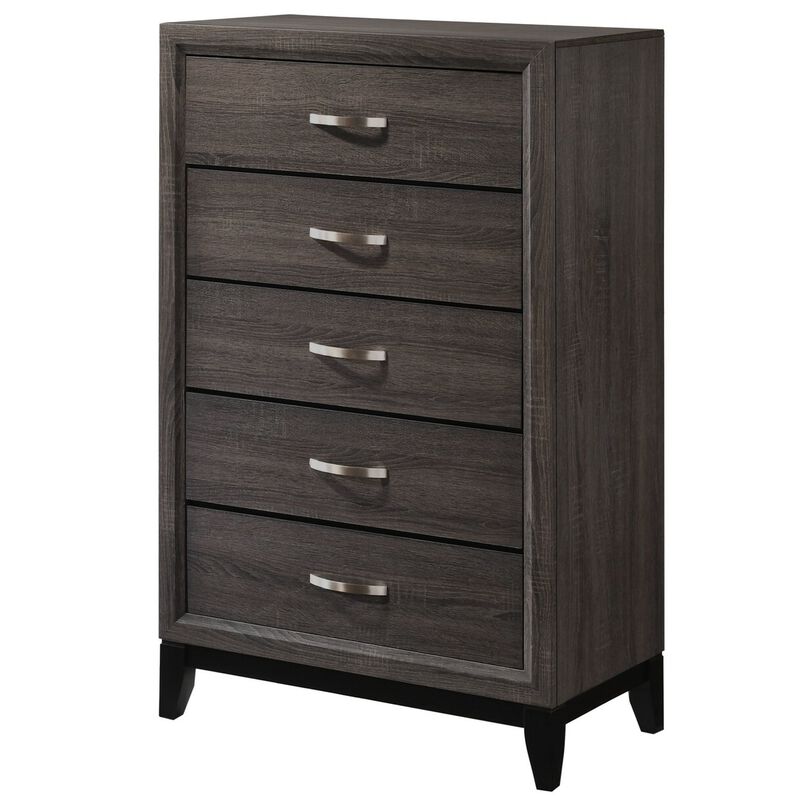 50 Inch Classic 5 Drawer Tall Dresser Chest with Metal Handles, Oak Gray - Benzara