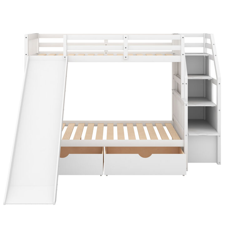 Merax Twin over Full Bunk Bed with Drawers,Storage and Slide