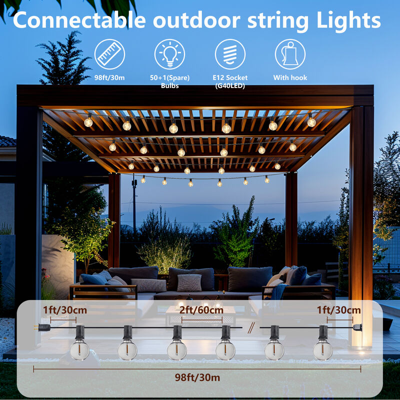 50-Light 98 ft. Outdoor Plug-in Integrated LED Edison String Light image number 5