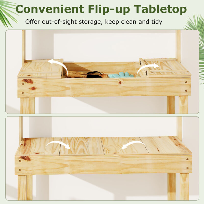 Garden Potting Bench Workstation with Wooden Table and 3-Tier Open Shelves image number 5