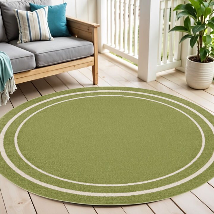 HomeRoots 4' Green And Ivory Round Indoor Outdoor Area Rug