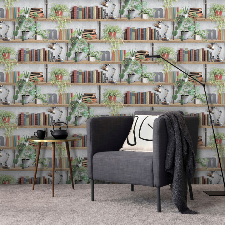 Industrial Book Nook Wallpaper