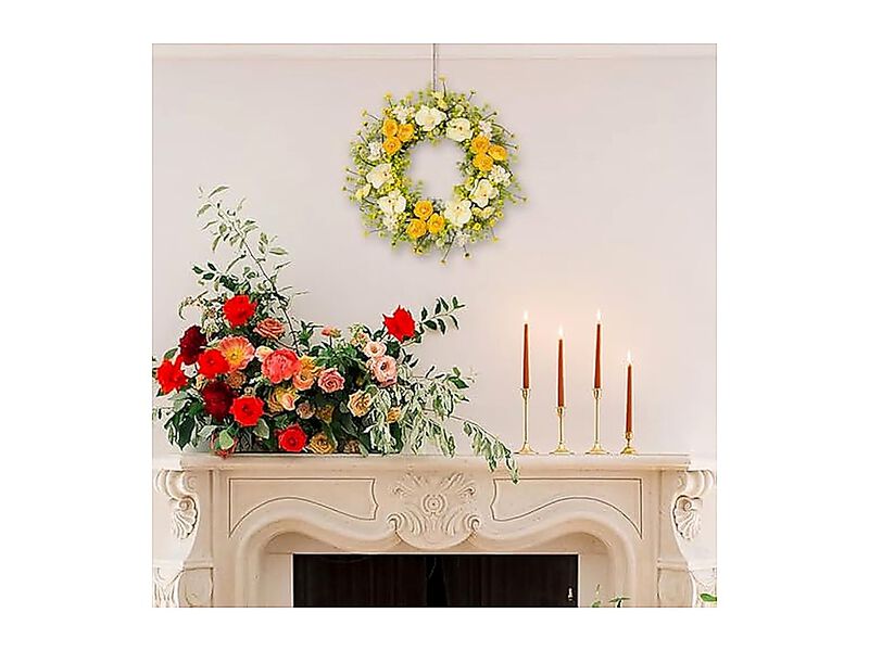 24 Inch Spring Yellow Floral Wreath Front Door Artificial Camellia Orchid Decor image number 3