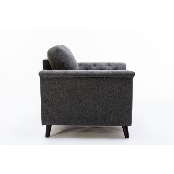 Stanton Dark Gray Linen Chair with Tufted Arms