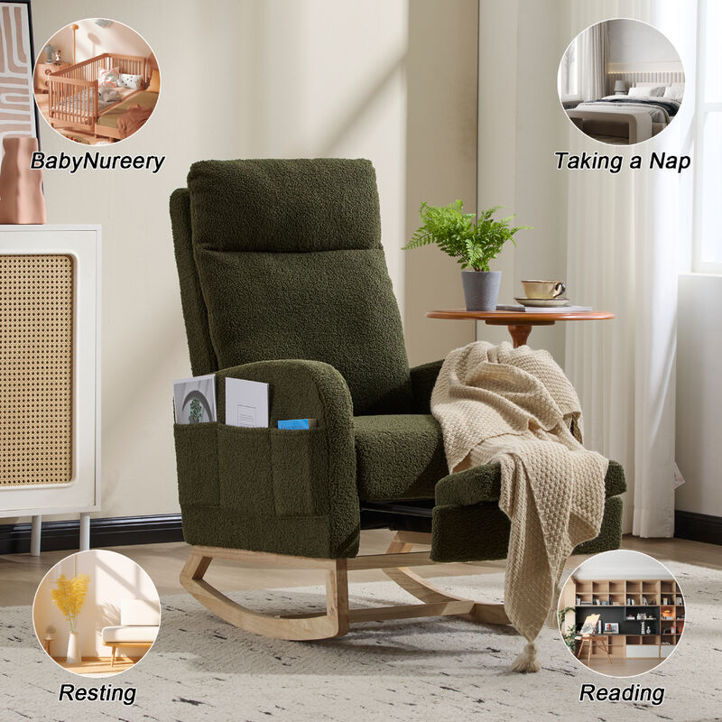 Upholstered Modern Rocking Chair with Solid Wood Legs and Ergonomic High Backrest image number 2
