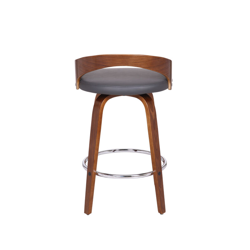 HomeRoots 26" Gray And Brown Faux Leather And Fabric And Iron Low Back Counter Height Swivel Bar Chair image number 4