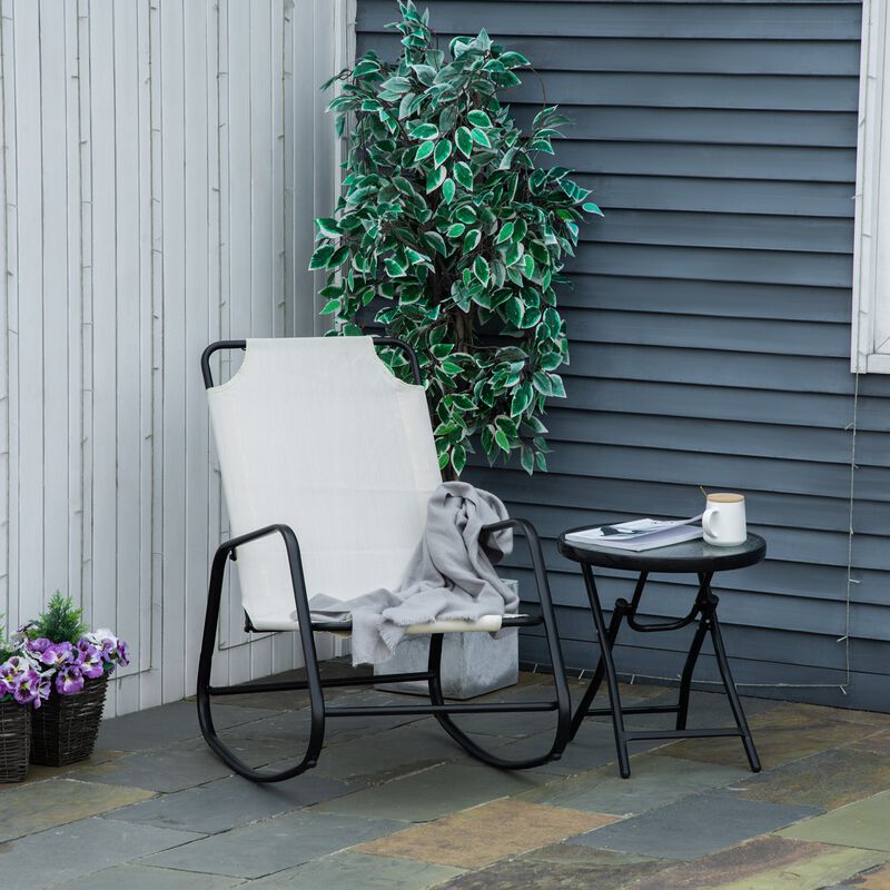 Garden Rocking Chair, Outdoor Indoor Sling Fabric Rocker for Patio, Balcony, Porch, Cream White