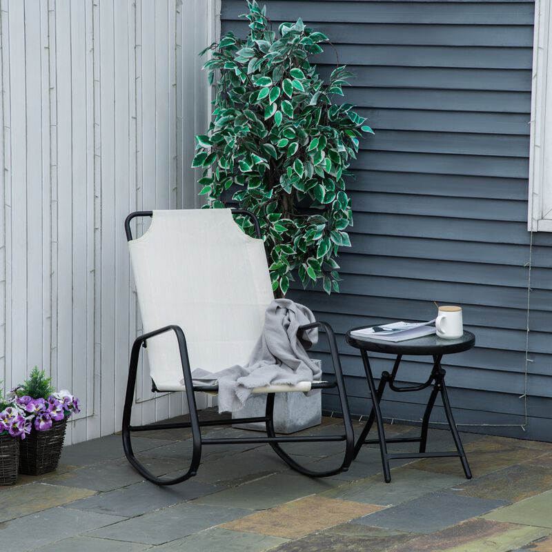 Cream Outdoor Relaxer: White Sling Rocking Chair for Patio