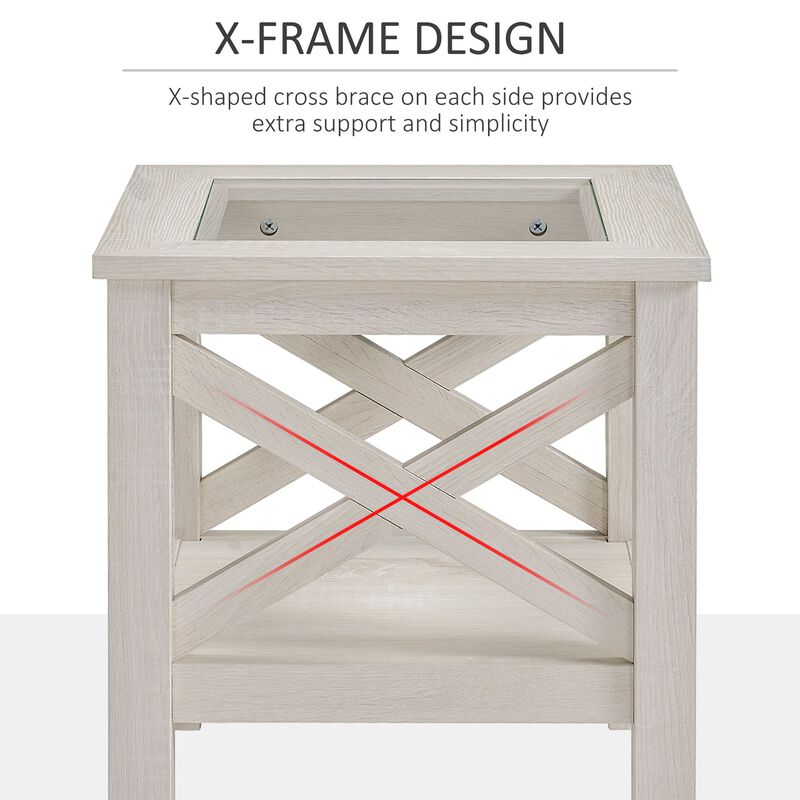 White Oak Side Table: Farmhouse End Table with Glass Top