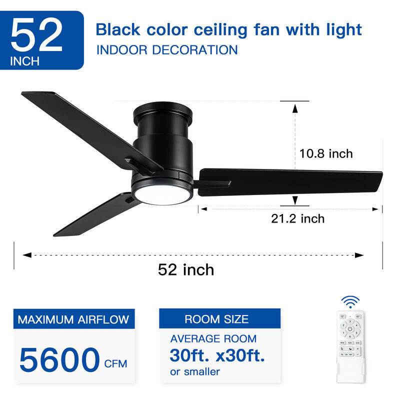 52 Inch Matte White Ceiling Fan with LED Light, Antique Walnut ABS Blades Indoor Ceiling Fan image number 3